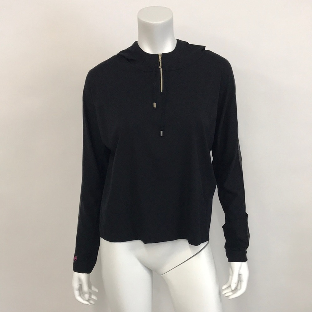 Wolford Saraya Classic Pullover Mesh-Back Hoodie, Black, Brand New, SIZE S.